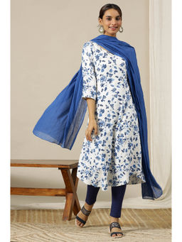 Aurelia - Women's Blue Geometric Pure Cotton Dupatta