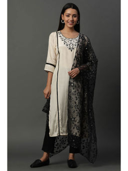 Aurelia - Women's Black Floral Embellished Rectangular Cotton Dupatta