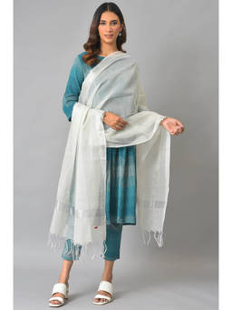 W - Silver Solid Tassel Kota Dupatta