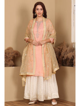 W - Gold Solid Embroidered Gota Rectangular Organza Dupatta
