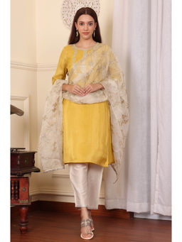 W - Embroidered Gota Work Rectangular Organza White Dupatta