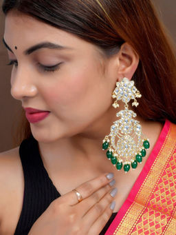 Shoshaa - Gold-Plated Kundan Green Stone Drop Earrings