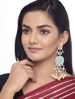 Shoshaa - Turquoise Blue Gold-Plated Kundan Drop Earrings
