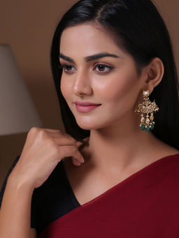 Shoshaa - Green Gold-Plated Kundan Drop Earrings
