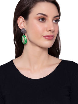 Shoshaa - Silver-Plated Oxidised Green Color Drop Earrings