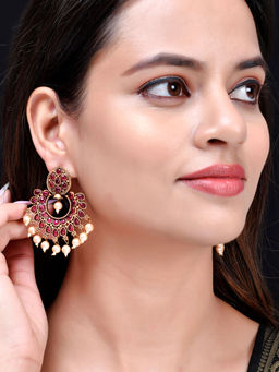 Shoshaa - Gold-Plated Handcrafted Pink Stones Drop Earrings