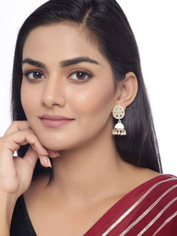 Shoshaa - Sea Green Gold Toned Kundan Jhumkas