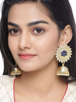 Shoshaa - Gold-Plated Blue Kundan-Studded Classic Jhumkas