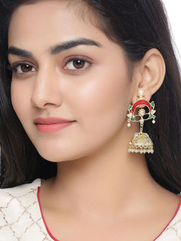 Shoshaa - Gold-Plated Red & Green Enamel Classic Jhumkas