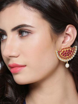 Shoshaa - Gold-Plated Handcrafted Kundan Red Drop Earrings