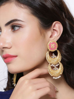 Shoshaa - Gold-Plated Pink Circular Chandbali Earrings