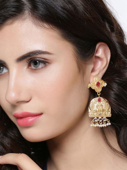 Shoshaa - Gold-Toned Classic Red Stone Drop Earrings