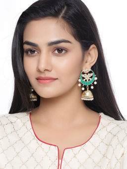 Shoshaa - Gold-Plated Green Kundan Jhumkas