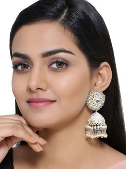 Shoshaa - Gold-Plated Grey Kundan Dome Shaped Jhumkas