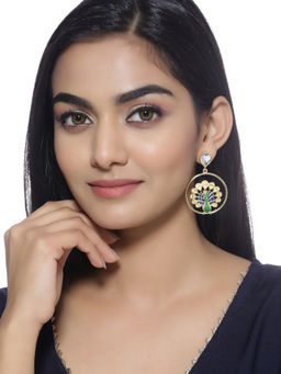 Shoshaa - Gold-Plated Green Peacock Shaped Drop Earrings