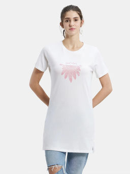 Jockey - UL48 Women Cotton Printed Long Length T-Shirt - White Assorted Prints