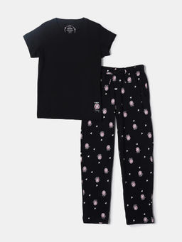 Jockey Juniors - RG12 Girls Cotton Short Sleeve T-Shirt and Printed Pyjama Set - Black