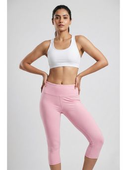 Zivame - Pink Polyester Blend Solid Capri Tights