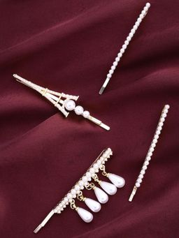 Yellow Chimes - Combo of 4 Pcs Elegant Pearl Hair Clip Alligator Clip