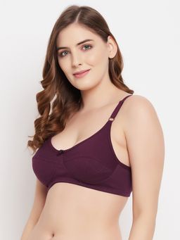 Clovia - Cotton Rich Solid Non-Padded Full Cup Wire Free Everyday Bra - Dark Purple