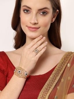 ZENEME - Black & White Gold Plated AD Studded Celebrity Inspired Kada with Ring