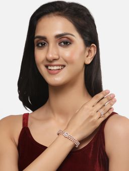 ZENEME - White Rose Gold Plated Handcrafted Kada Bangle with Ring