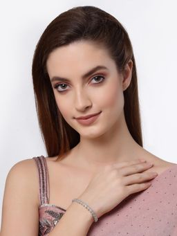 ZENEME - Silver Rhodium Plated Crystal Studded American Diamond Bracelet