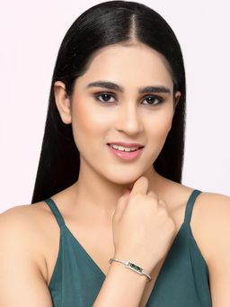 ZENEME - Green Rhodium Plated Silver American Diamond Kada Bracelet