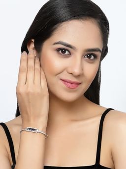 ZENEME - Blue Rhodium Plated Silver American Diamond Kada Bracelet