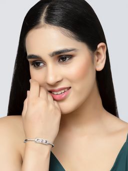 ZENEME - Pink Rhodium Plated Silver American Diamond Kada Bracelet