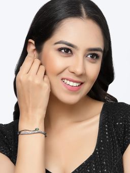 ZENEME - Green Rose Gold Plated Gunmetal Toned Crystal AD Openable Bracelet