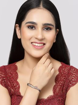 ZENEME - Pink Rose Gold Plated Gunmetal Toned Crystal AD Openable Bracelet