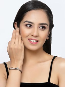 ZENEME - Sea Green Gold Plated Gunmetal Toned Crystal AD Openable Bracelet