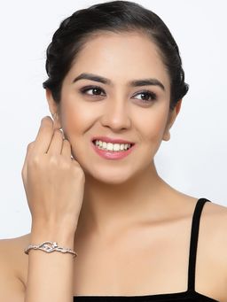 ZENEME - Rose Gold Plated Gunmetal Toned American Diamond Openable Kada Bracelet