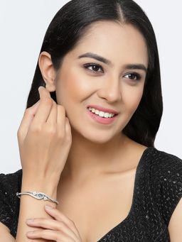 ZENEME - Green Rhodium-Plated Dribble Crystal American Diamond Openable Bracelet