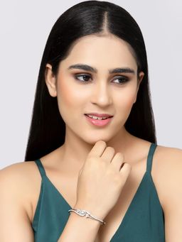 ZENEME - Sea Green Rhodium-Plated Dribble Crystal American Diamond Openable Bracelet