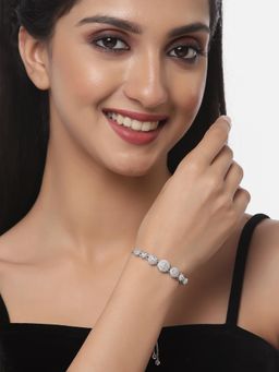 ZENEME - Silver Rhodium Plated American Diamond Studded Adjustable Link Bracelet