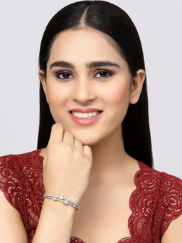 ZENEME - Sea Green Rhodium-Plated Silver Toned American Diamond Crystal Kada Bracelet