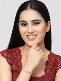 ZENEME - Pink Rhodium-Plated Silver Toned American Diamond Openable Kada Bracelet