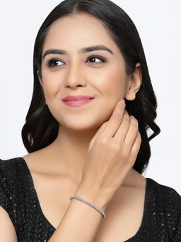 ZENEME - White Rhodium-Plated Silver Toned American Diamond Studded Contemporary Bracelet