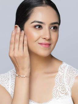 ZENEME - Rose Gold Plated American Diamond Studded Square Shaped Adjustable Bracelet