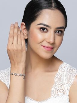 ZENEME - White Rose Gold Plated Gunmetal Toned American Diamond Studded Link Bracelet