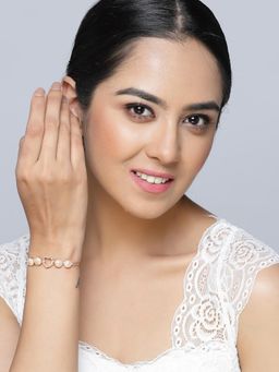 ZENEME - Rose Gold Plated American Diamond Studded Heart Shaped Adjustable Bracelet