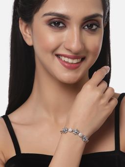 ZENEME - Rose Gold Plated Gunmetal Toned Crystal AD Studded Adjustable Link Bracelet