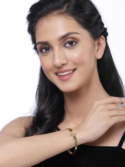 ZENEME - White & Red Gold-Plated CZ Studded Openable Bangle Kada Cuff Bracelet