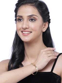 ZENEME - White & Red Gold-Plated CZ Studded Openable Bangle Kada Cuff Bracelet