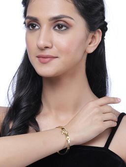 ZENEME - White & Red Gold-Plated CZ Studded Openable Bangle Kada Cuff Bracelet