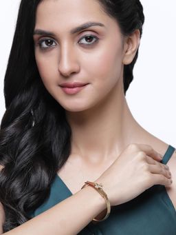 ZENEME - White & Red Gold-Plated CZ Studded Openable Bangle Kada Cuff Bracelet