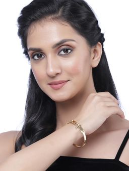 ZENEME - White & Red Gold-Plated CZ Studded Openable Bangle Kada Cuff Bracelet