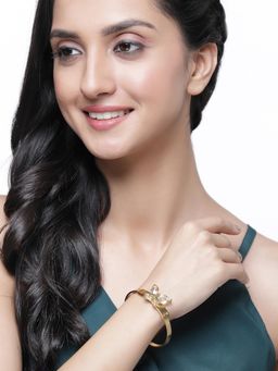 ZENEME - White & Red Gold-Plated CZ Studded Openable Bangle Kada Cuff Bracelet